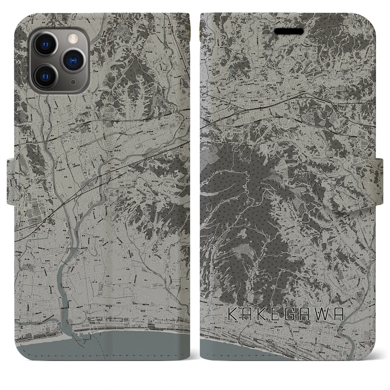 【掛川(静岡県)】地図柄iPhoneケース(手帳タイプ)モノトーン・iPhone 11 Pro Max 用