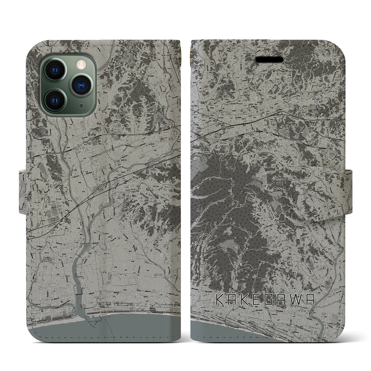 【掛川(静岡県)】地図柄iPhoneケース(手帳タイプ)モノトーン・iPhone 11 Pro 用
