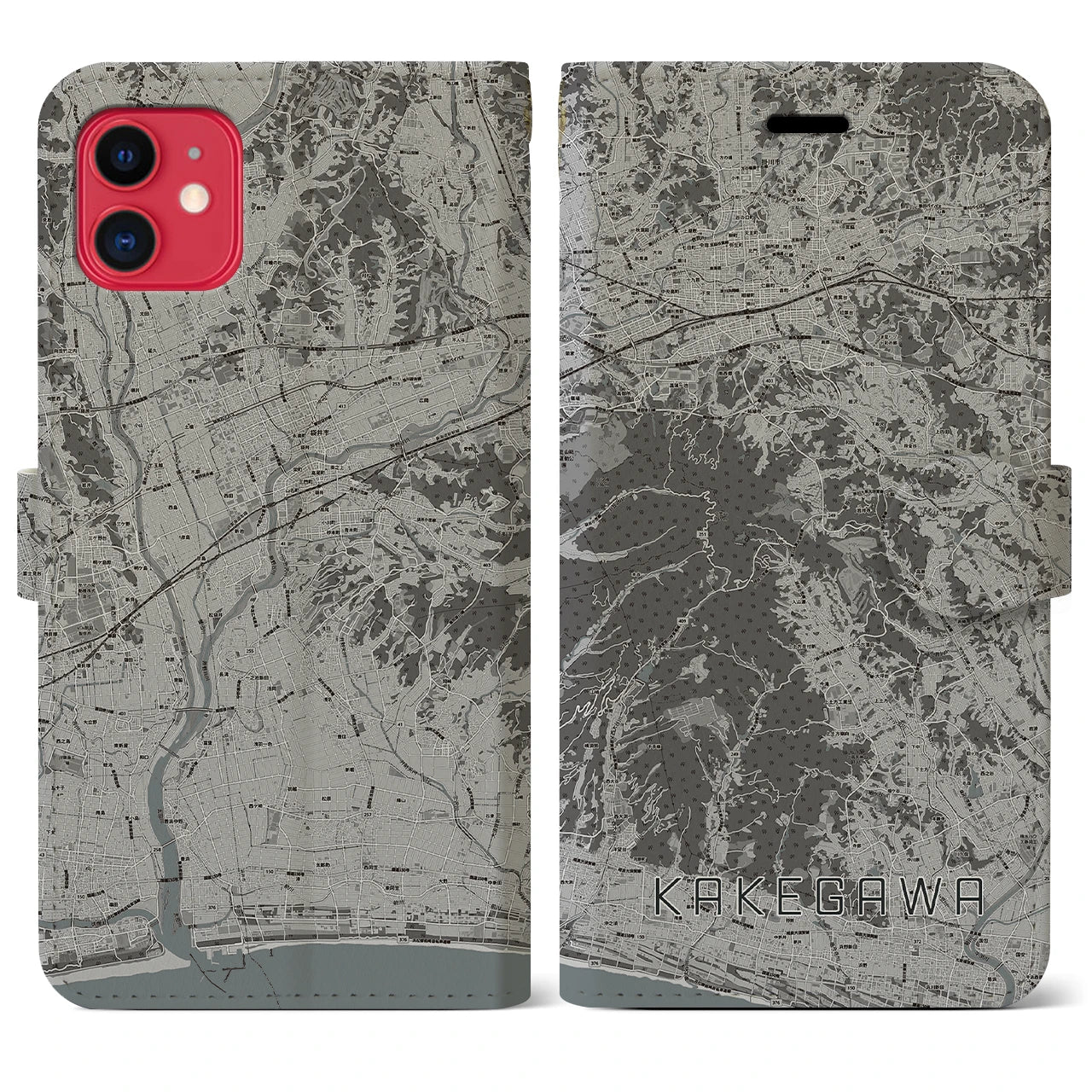 【掛川(静岡県)】地図柄iPhoneケース(手帳タイプ)モノトーン・iPhone 11 用