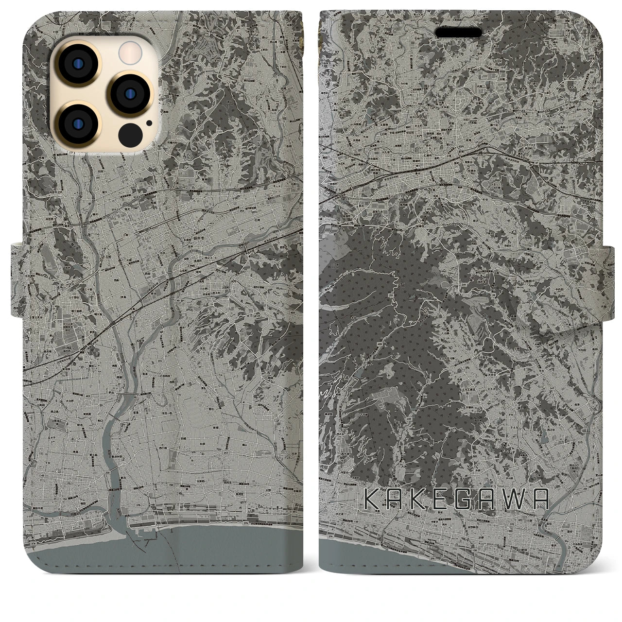 【掛川(静岡県)】地図柄iPhoneケース(手帳タイプ)モノトーン・iPhone 12 Pro Max 用