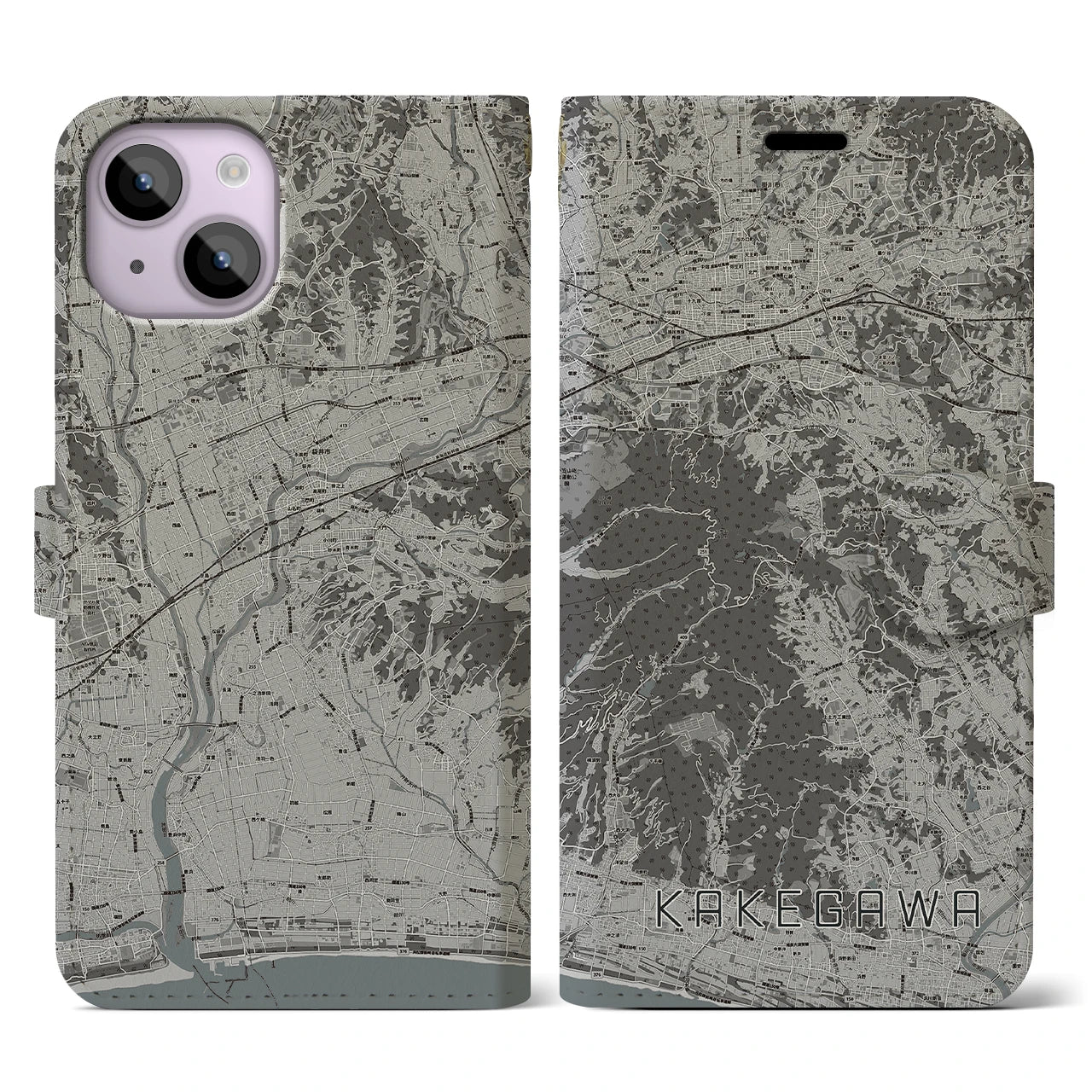 【掛川(静岡県)】地図柄iPhoneケース(手帳タイプ)モノトーン・iPhone 14 用