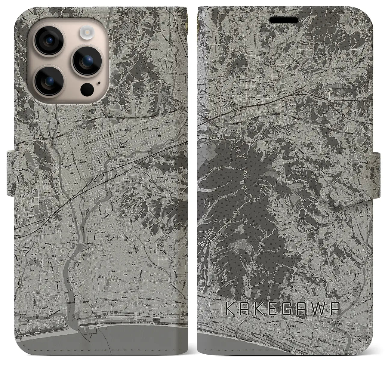 【掛川(静岡県)】地図柄iPhoneケース(手帳タイプ)モノトーン・iPhone 16 Plus 用