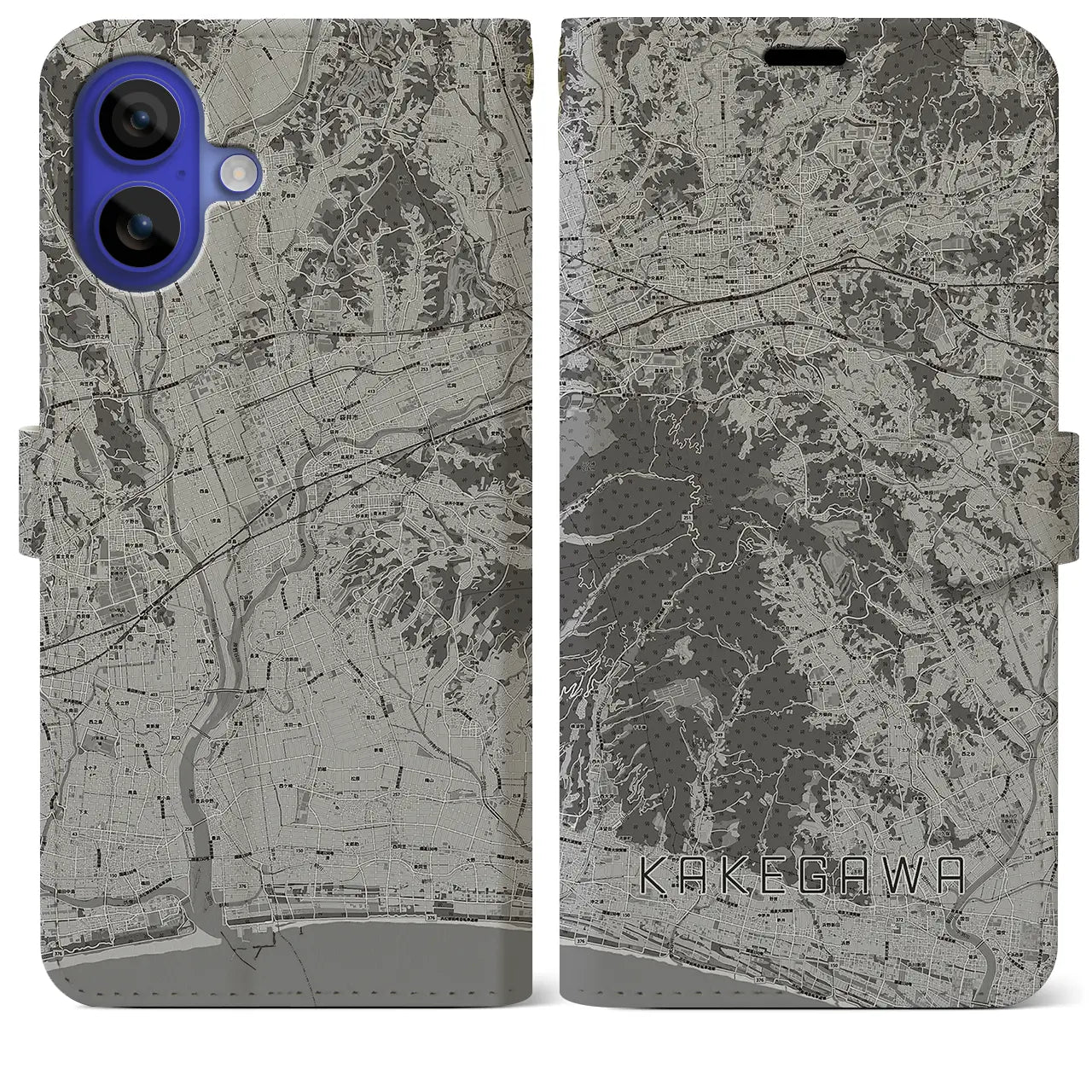 【掛川(静岡県)】地図柄iPhoneケース(手帳タイプ)モノトーン・iPhone 16 Pro Max 用