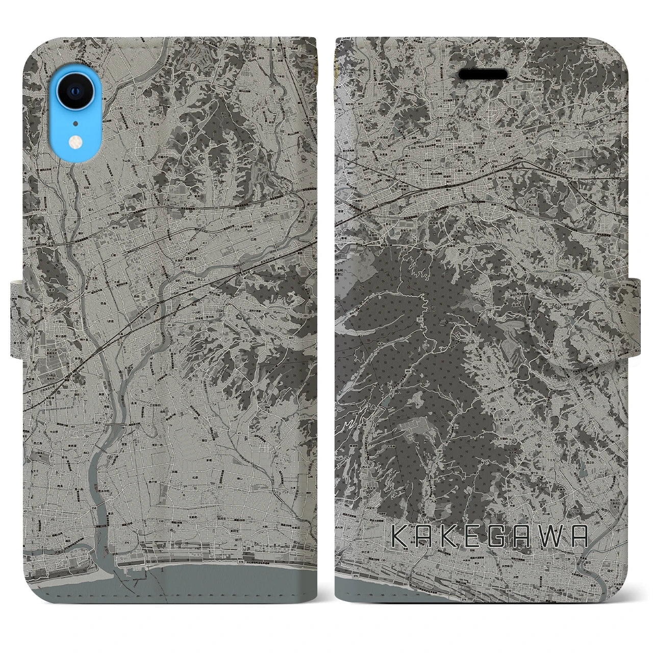 【掛川(静岡県)】地図柄iPhoneケース(手帳タイプ)モノトーン・iPhone XR 用