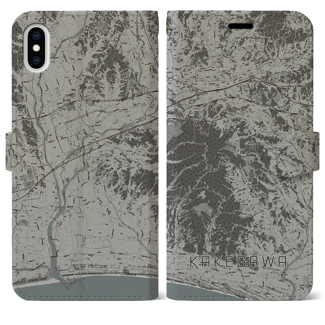 【掛川(静岡県)】地図柄iPhoneケース(手帳タイプ)モノトーン・iPhone XS Max 用