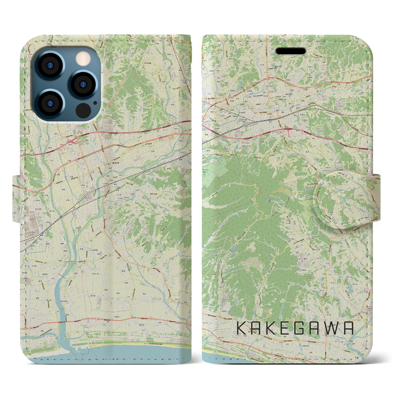 【掛川(静岡県)】地図柄iPhoneケース(手帳タイプ)ナチュラル・iPhone 12 / 12 Pro 用