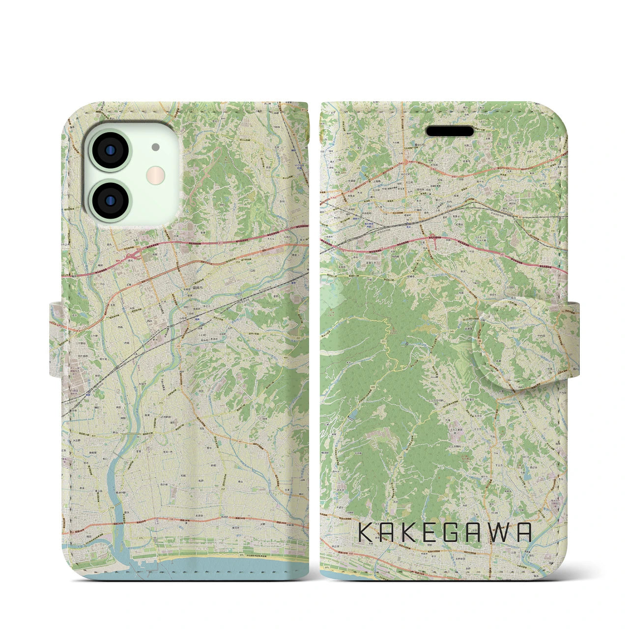 【掛川(静岡県)】地図柄iPhoneケース(手帳タイプ)ナチュラル・iPhone 12 mini 用