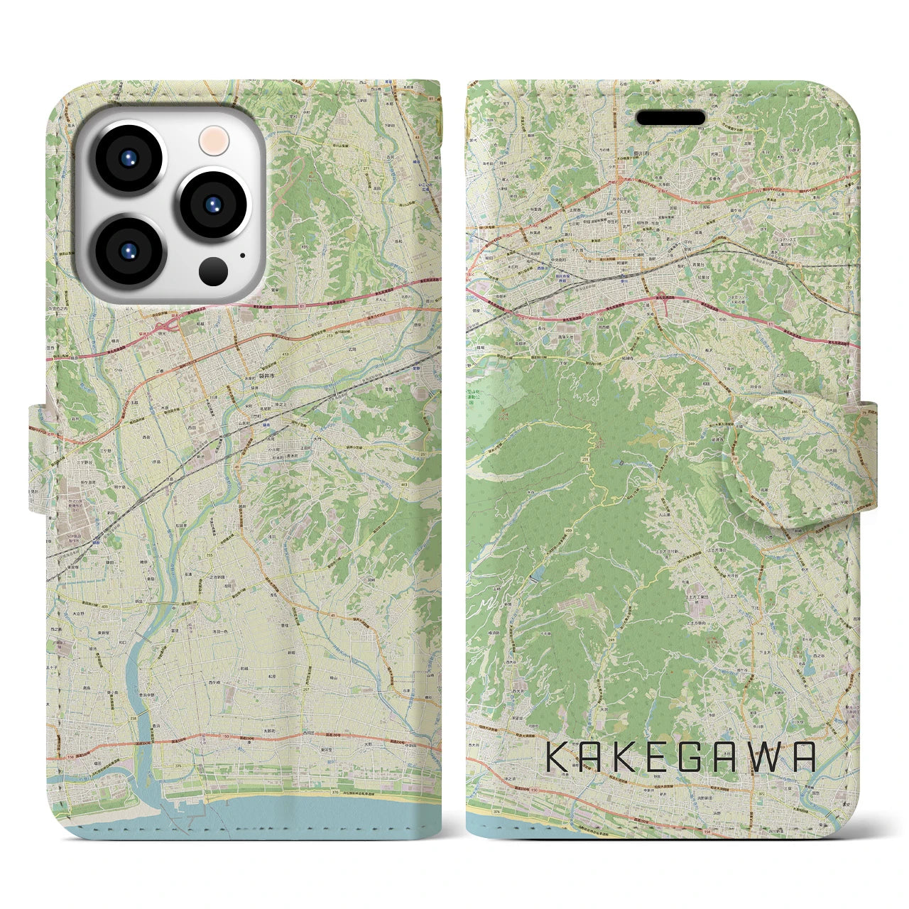 【掛川(静岡県)】地図柄iPhoneケース(手帳タイプ)ナチュラル・iPhone 13 Pro 用