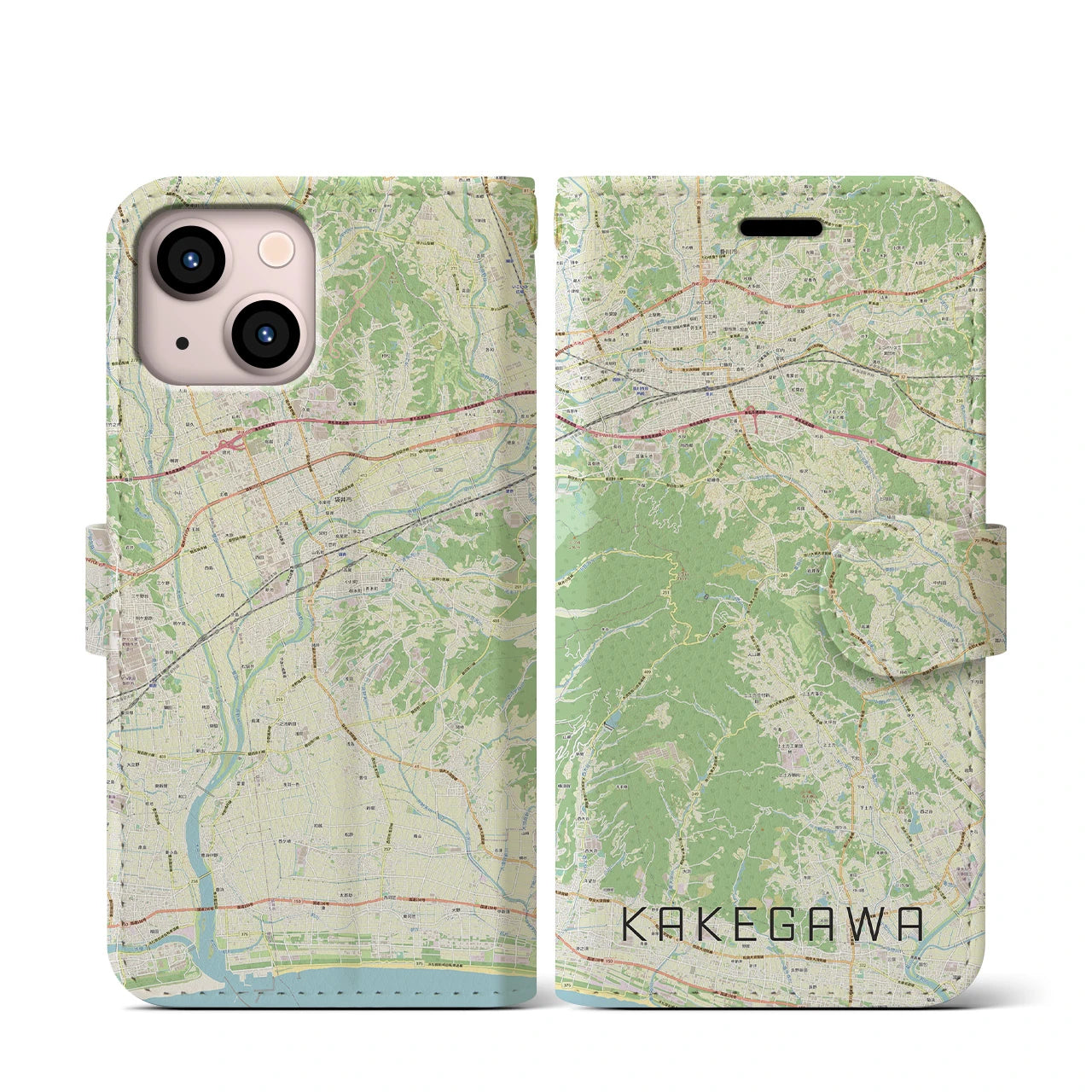 【掛川(静岡県)】地図柄iPhoneケース(手帳タイプ)ナチュラル・iPhone 13 mini 用