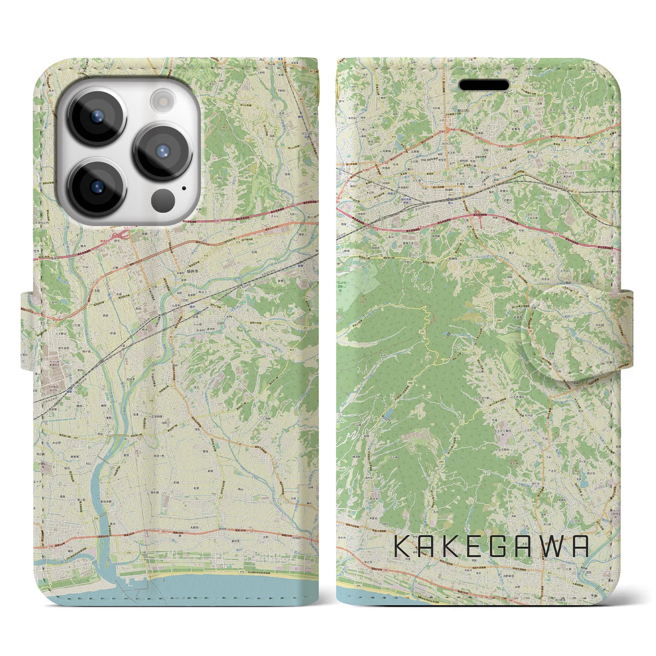 【掛川(静岡県)】地図柄iPhoneケース(手帳タイプ)ナチュラル・iPhone 14 Pro 用