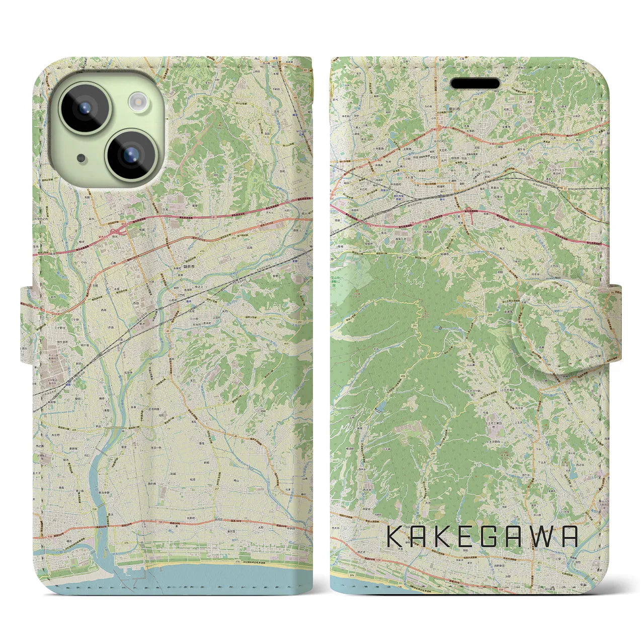 【掛川(静岡県)】地図柄iPhoneケース(手帳タイプ)ナチュラル・iPhone 15 用