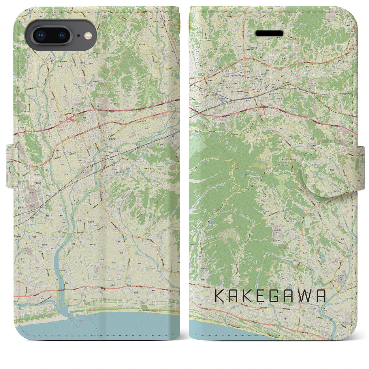 【掛川(静岡県)】地図柄iPhoneケース(手帳タイプ)ナチュラル・iPhone 8Plus /7Plus / 6sPlus / 6Plus 用