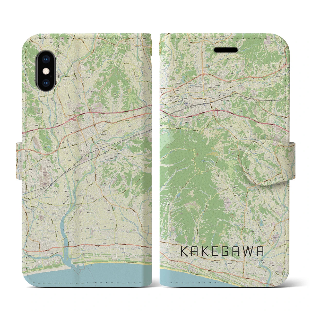 【掛川(静岡県)】地図柄iPhoneケース(手帳タイプ)ナチュラル・iPhone XS / X 用