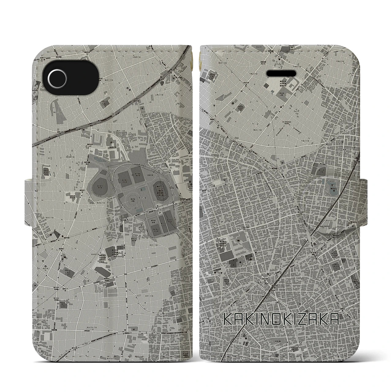 【柿の木坂(東京都)】地図柄iPhoneケース(手帳タイプ)モノトーン・iPhone SE(第3 / 第2世代) / 8 / 7 / 6s / 6 用