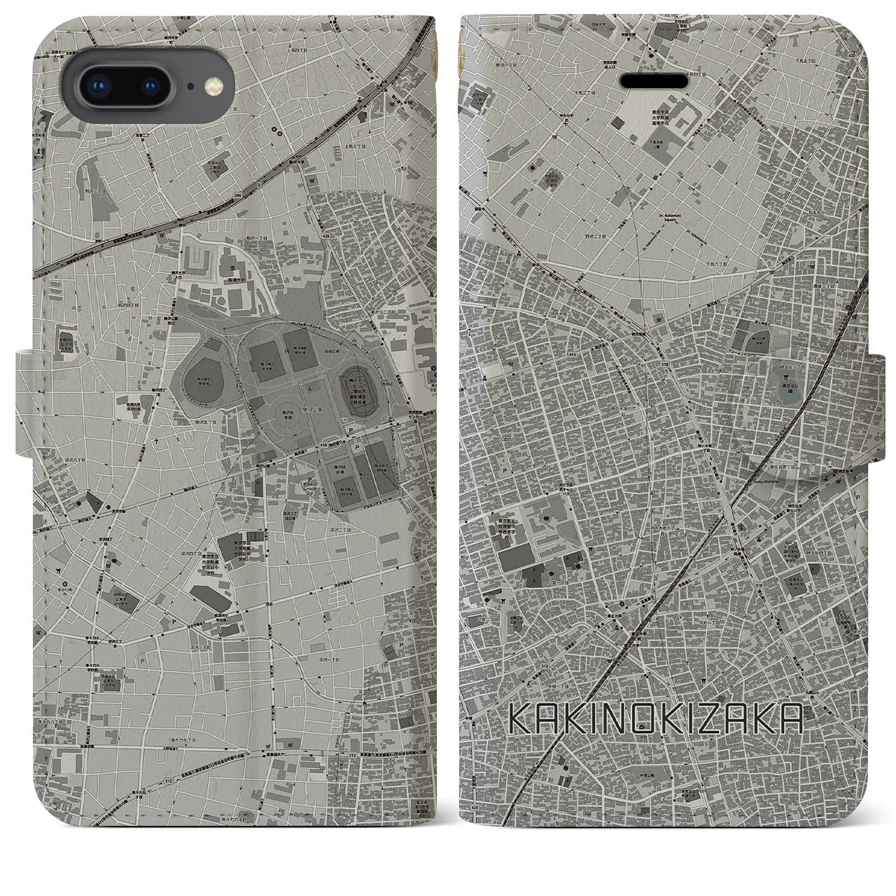 【柿の木坂(東京都)】地図柄iPhoneケース(手帳タイプ)モノトーン・iPhone 8Plus /7Plus / 6sPlus / 6Plus 用