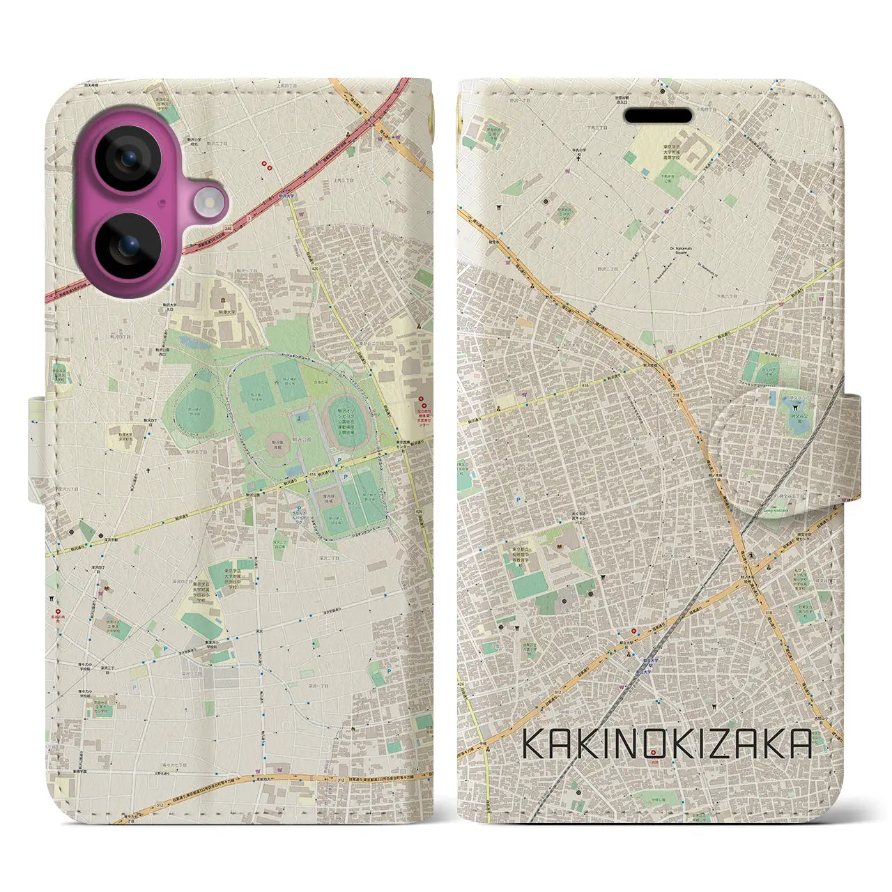 【柿の木坂(東京都)】地図柄iPhoneケース(手帳タイプ)ナチュラル・iPhone 16 Pro 用