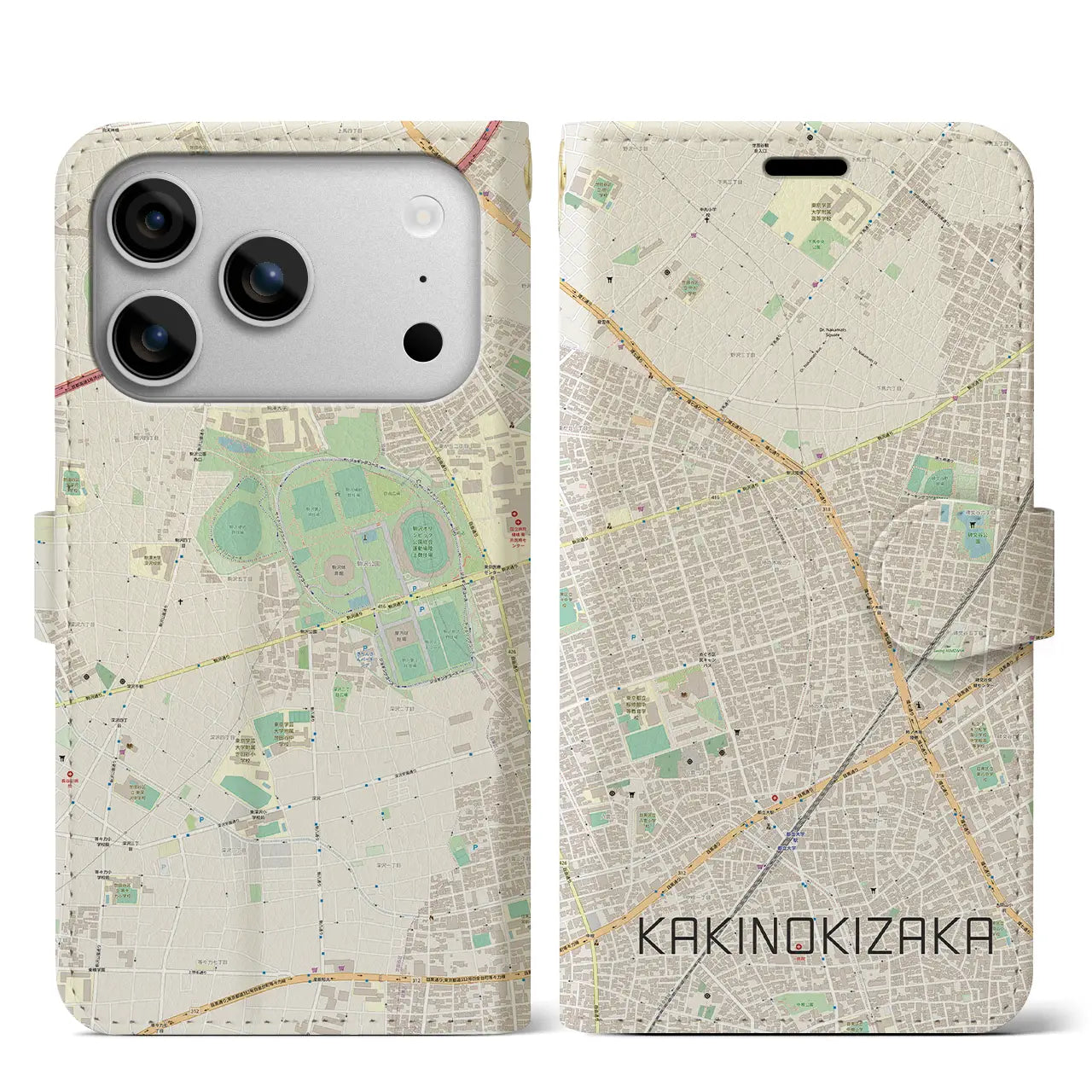 【柿の木坂(東京都)】地図柄iPhoneケース(手帳タイプ)ナチュラル・iPhone 17 Pro Max 用