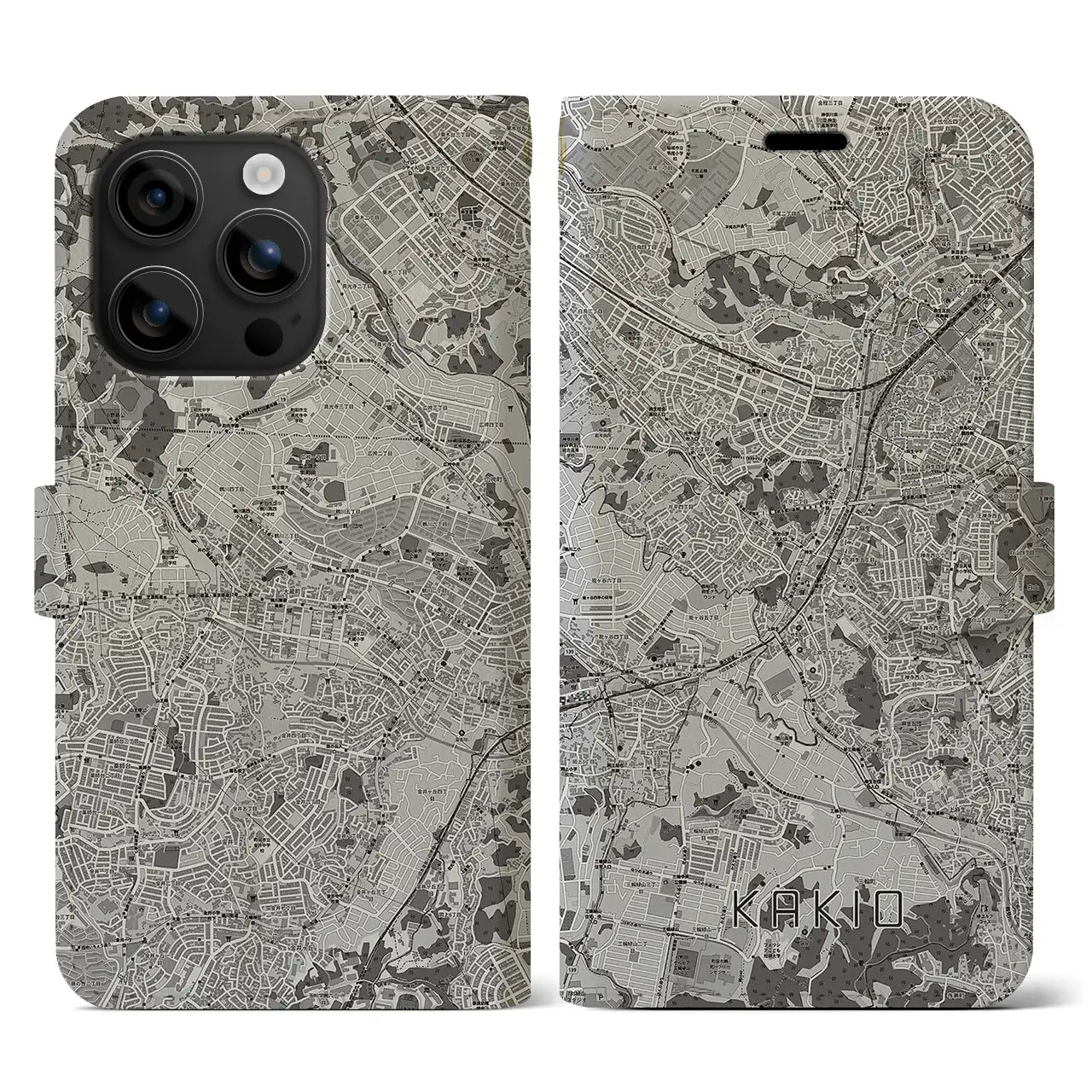 【柿生(神奈川県)】地図柄iPhoneケース(手帳タイプ)モノトーン・iPhone 16 用