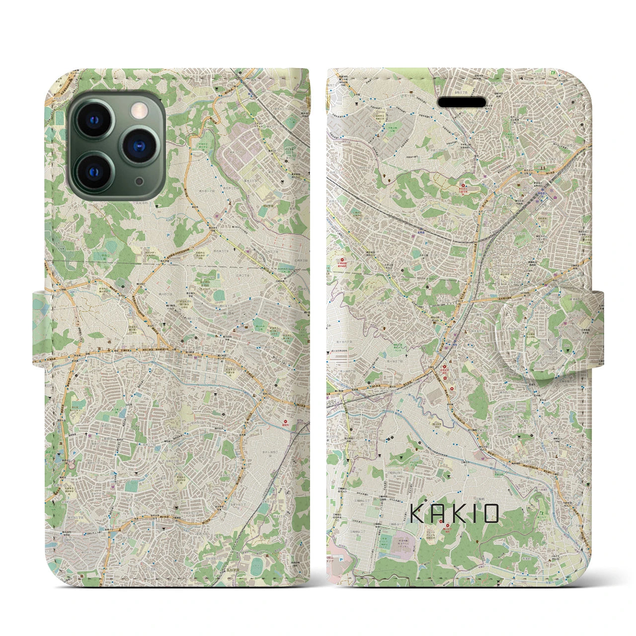 【柿生(神奈川県)】地図柄iPhoneケース(手帳タイプ)ナチュラル・iPhone 11 Pro 用