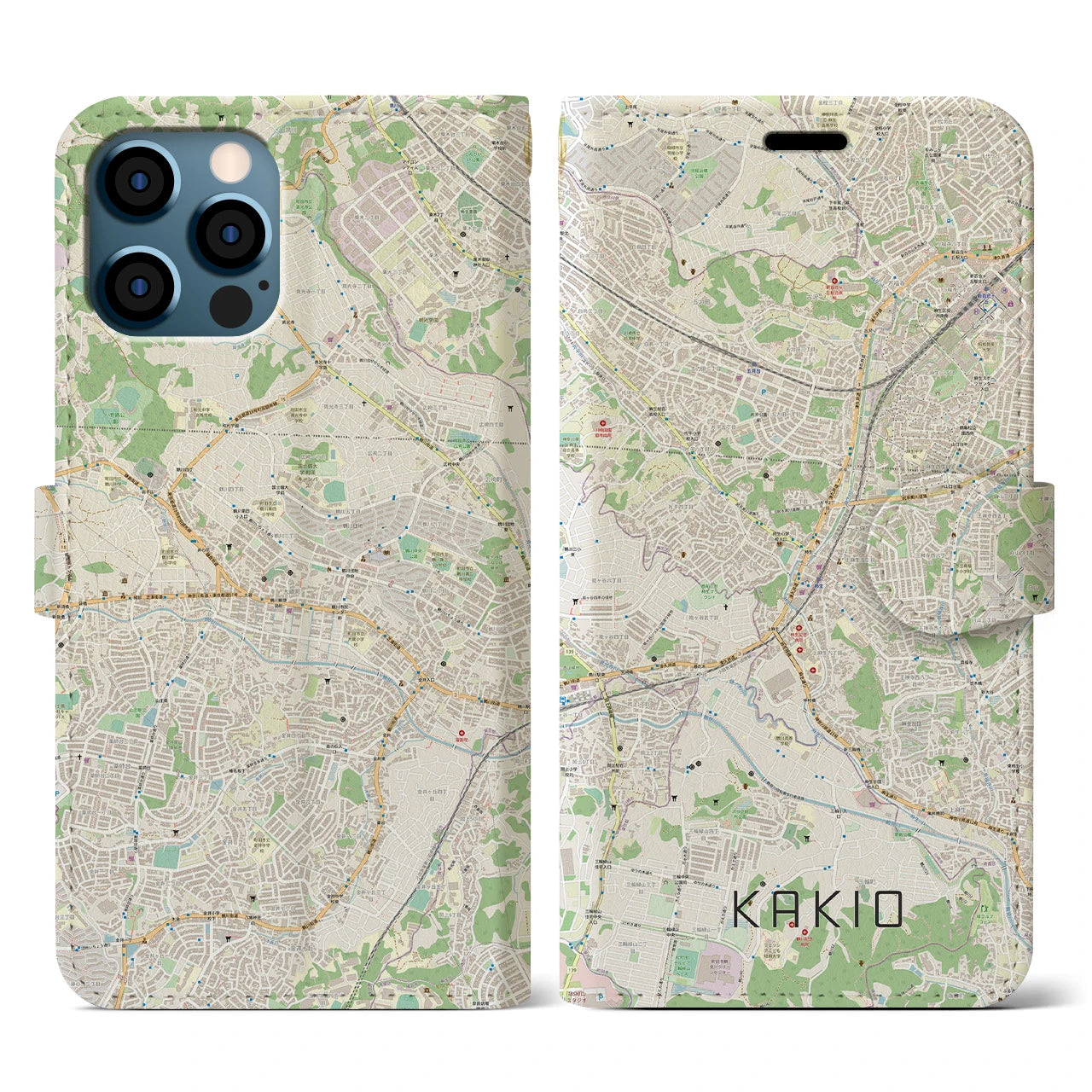 【柿生(神奈川県)】地図柄iPhoneケース(手帳タイプ)ナチュラル・iPhone 12 / 12 Pro 用