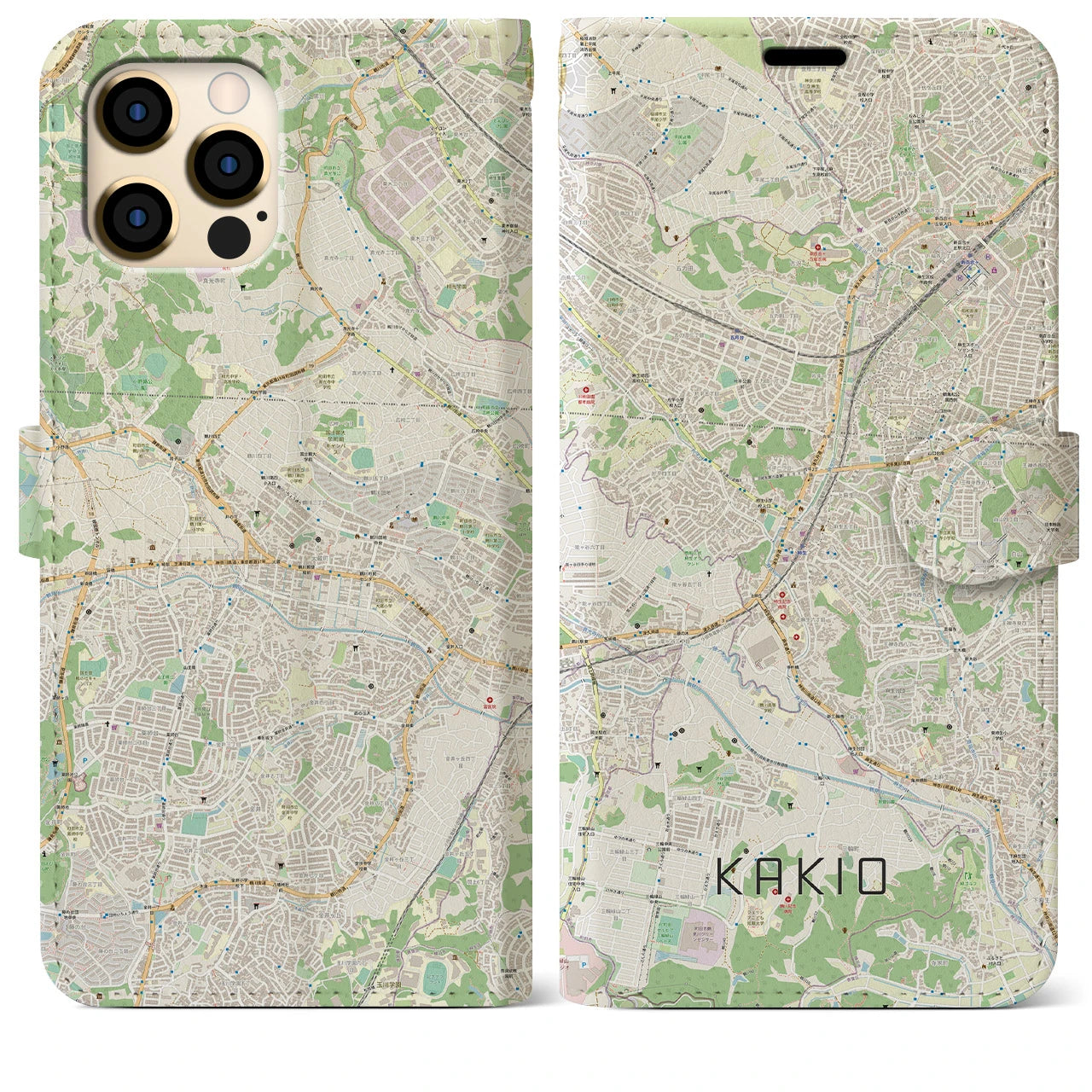 【柿生(神奈川県)】地図柄iPhoneケース(手帳タイプ)ナチュラル・iPhone 12 Pro Max 用