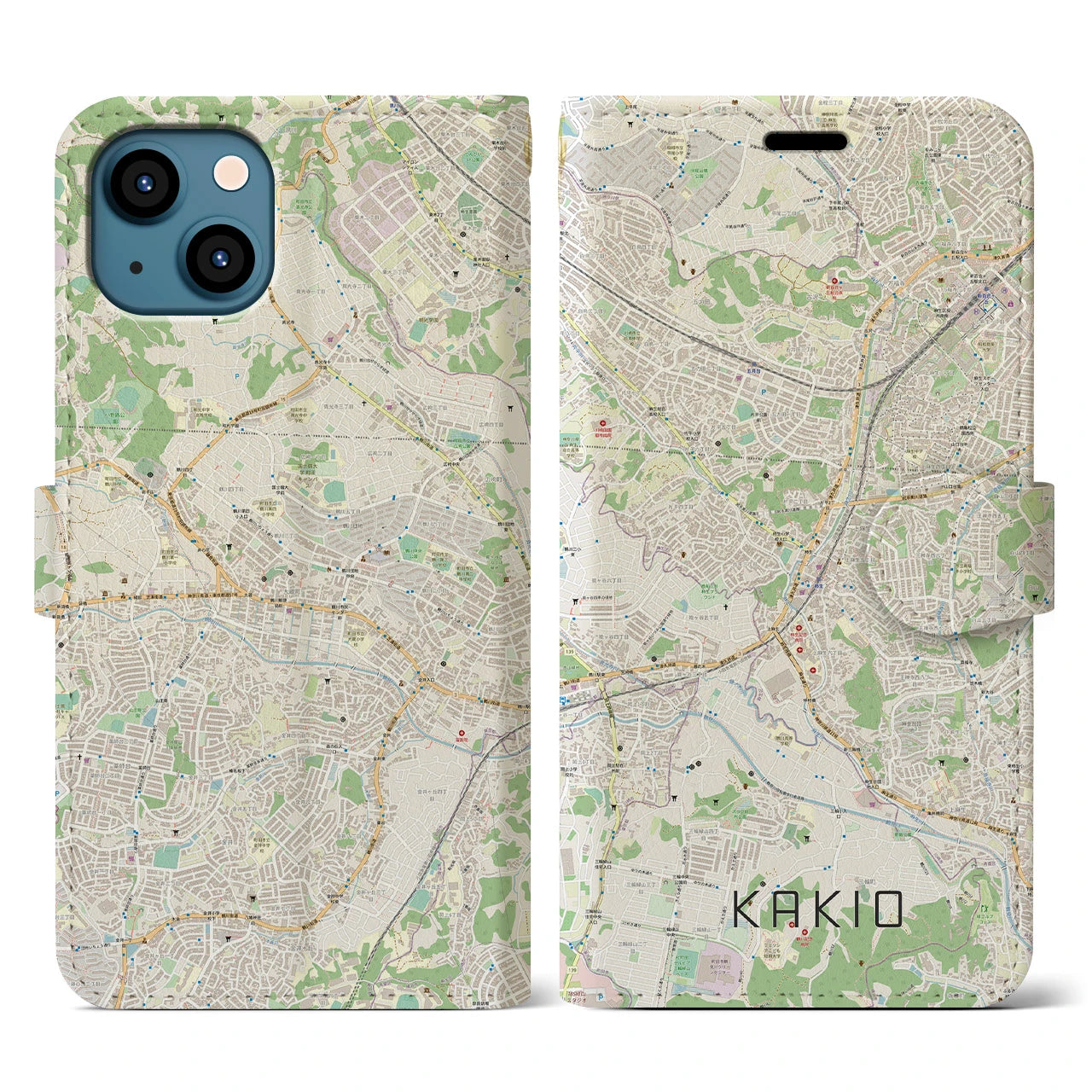 【柿生(神奈川県)】地図柄iPhoneケース(手帳タイプ)ナチュラル・iPhone 13 用