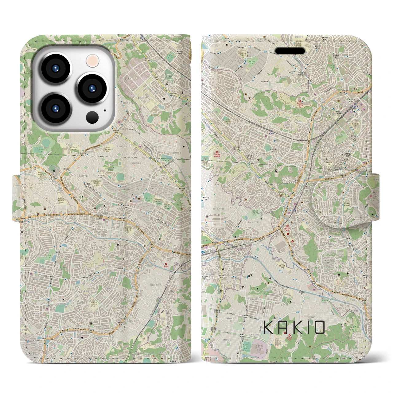 【柿生(神奈川県)】地図柄iPhoneケース(手帳タイプ)ナチュラル・iPhone 13 Pro 用