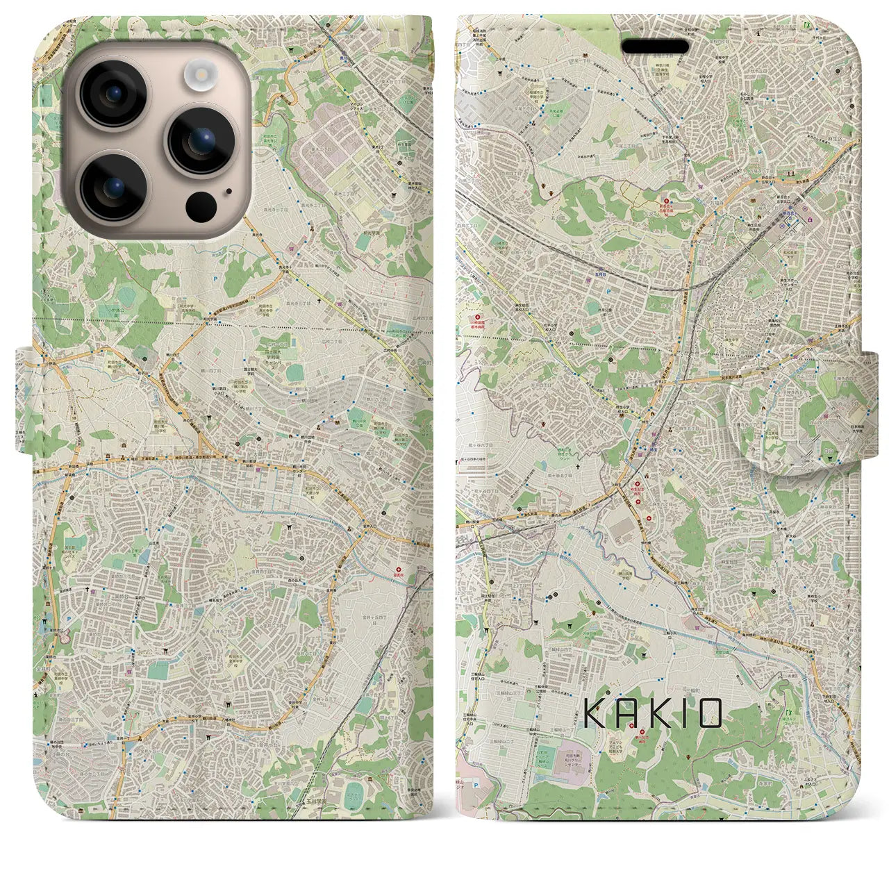 【柿生(神奈川県)】地図柄iPhoneケース(手帳タイプ)ナチュラル・iPhone 16 Plus 用