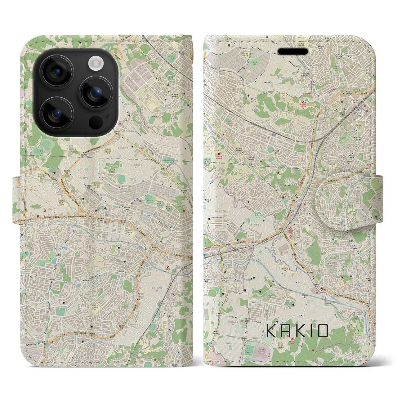 【柿生(神奈川県)】地図柄iPhoneケース(手帳タイプ)ナチュラル・iPhone 16 用