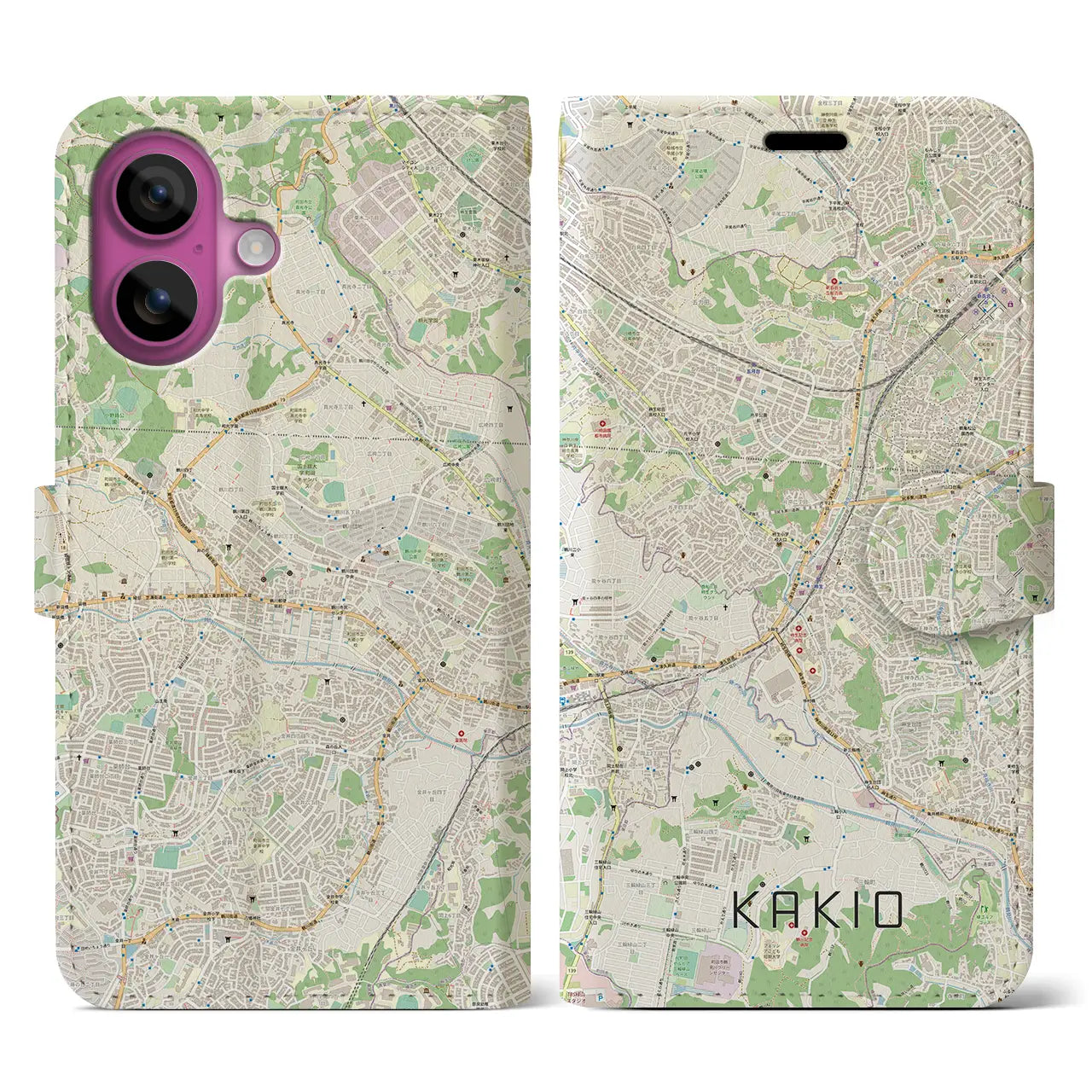 【柿生(神奈川県)】地図柄iPhoneケース(手帳タイプ)ナチュラル・iPhone 16 Pro 用