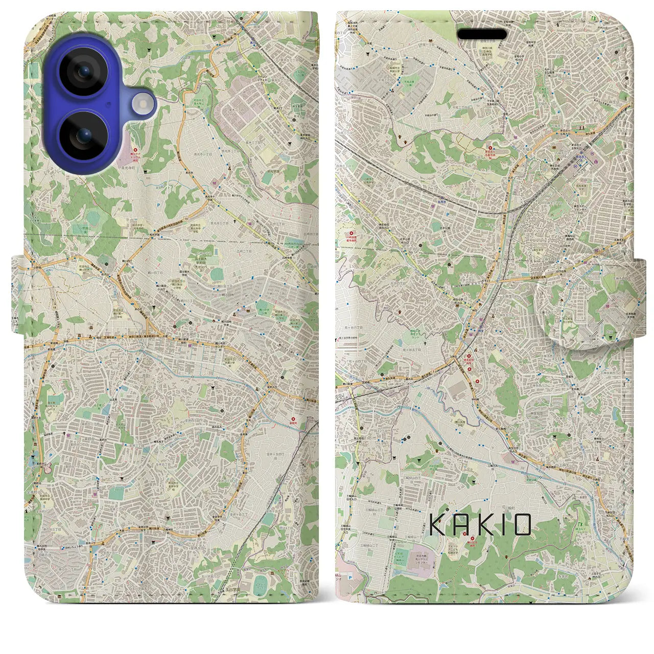 【柿生(神奈川県)】地図柄iPhoneケース(手帳タイプ)ナチュラル・iPhone 16 Pro Max 用