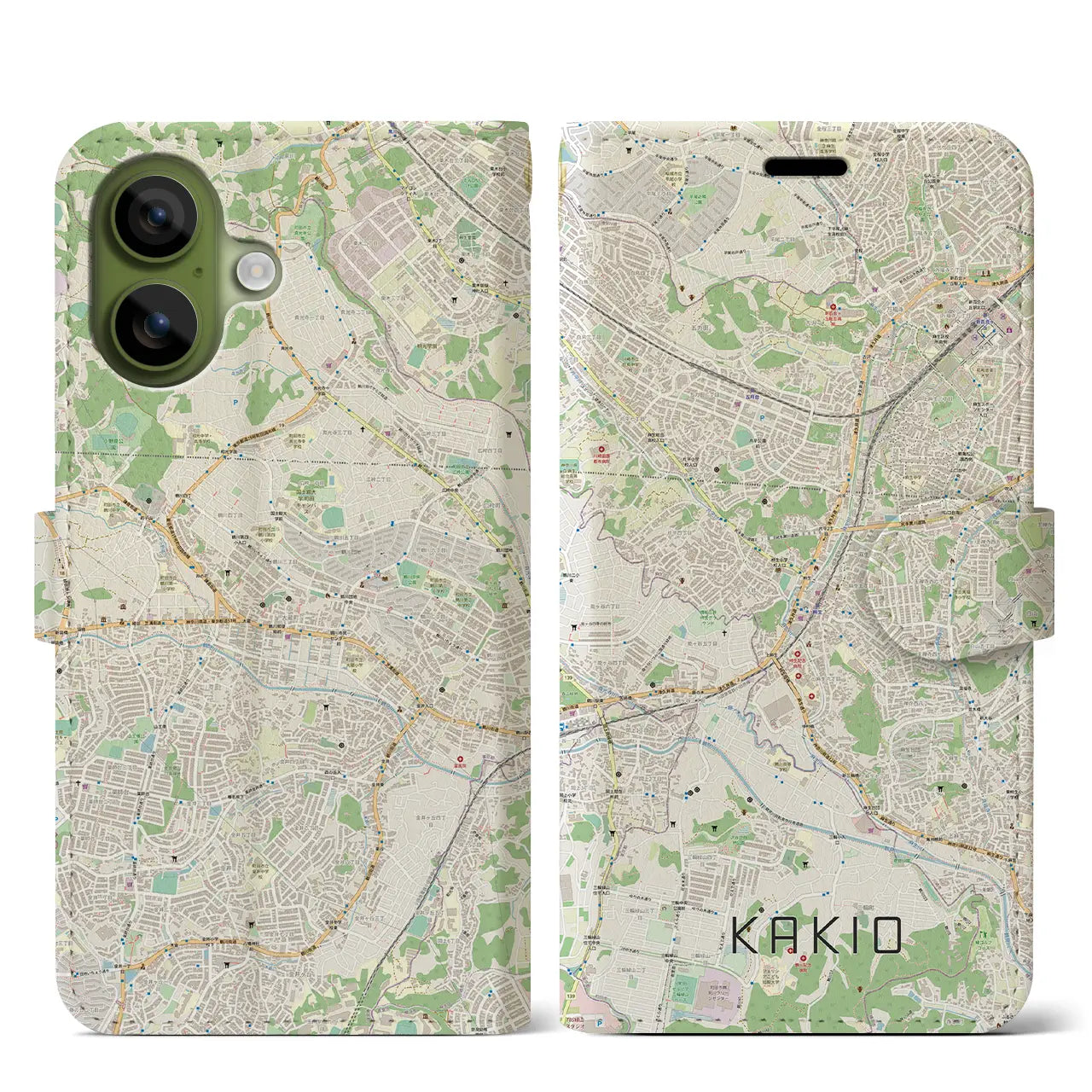 【柿生(神奈川県)】地図柄iPhoneケース(手帳タイプ)