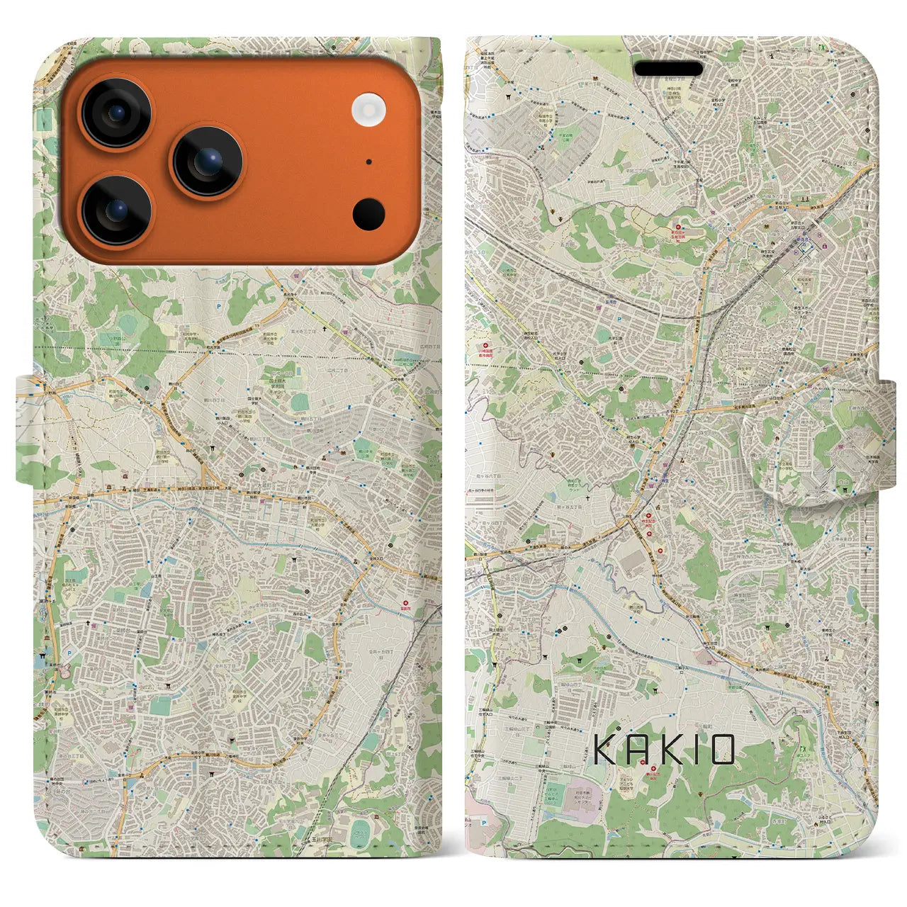 【柿生(神奈川県)】地図柄iPhoneケース(手帳タイプ)ナチュラル・iPhone 17 Pro Max 用