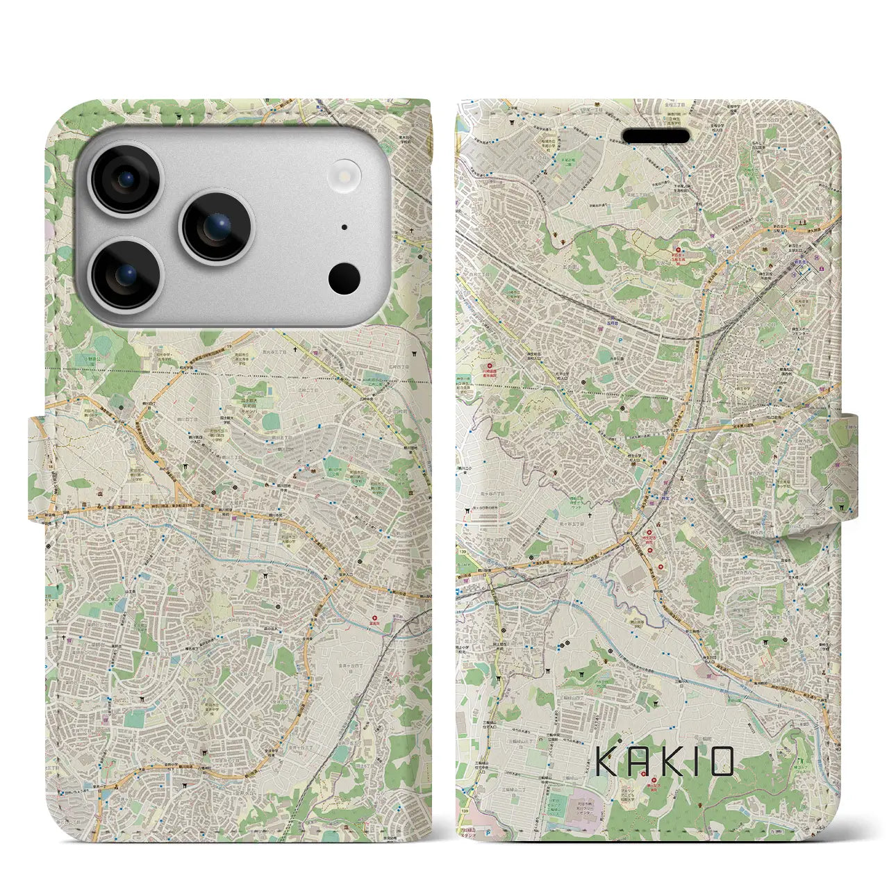 【柿生(神奈川県)】地図柄iPhoneケース(手帳タイプ)モノトーン・iPhone 17 Pro Max 用