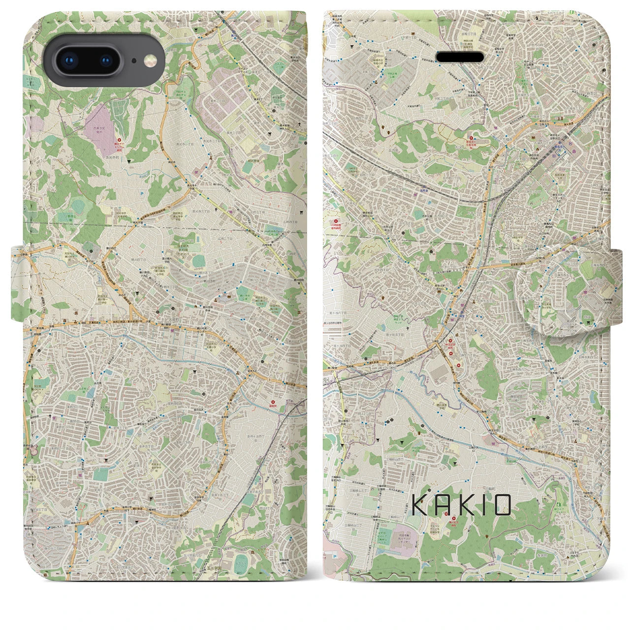 【柿生(神奈川県)】地図柄iPhoneケース(手帳タイプ)ナチュラル・iPhone 8Plus /7Plus / 6sPlus / 6Plus 用