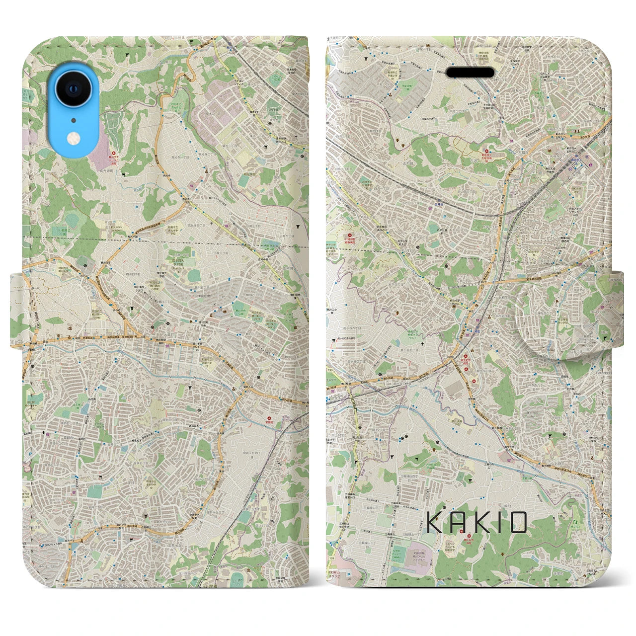 【柿生(神奈川県)】地図柄iPhoneケース(手帳タイプ)ナチュラル・iPhone XR 用