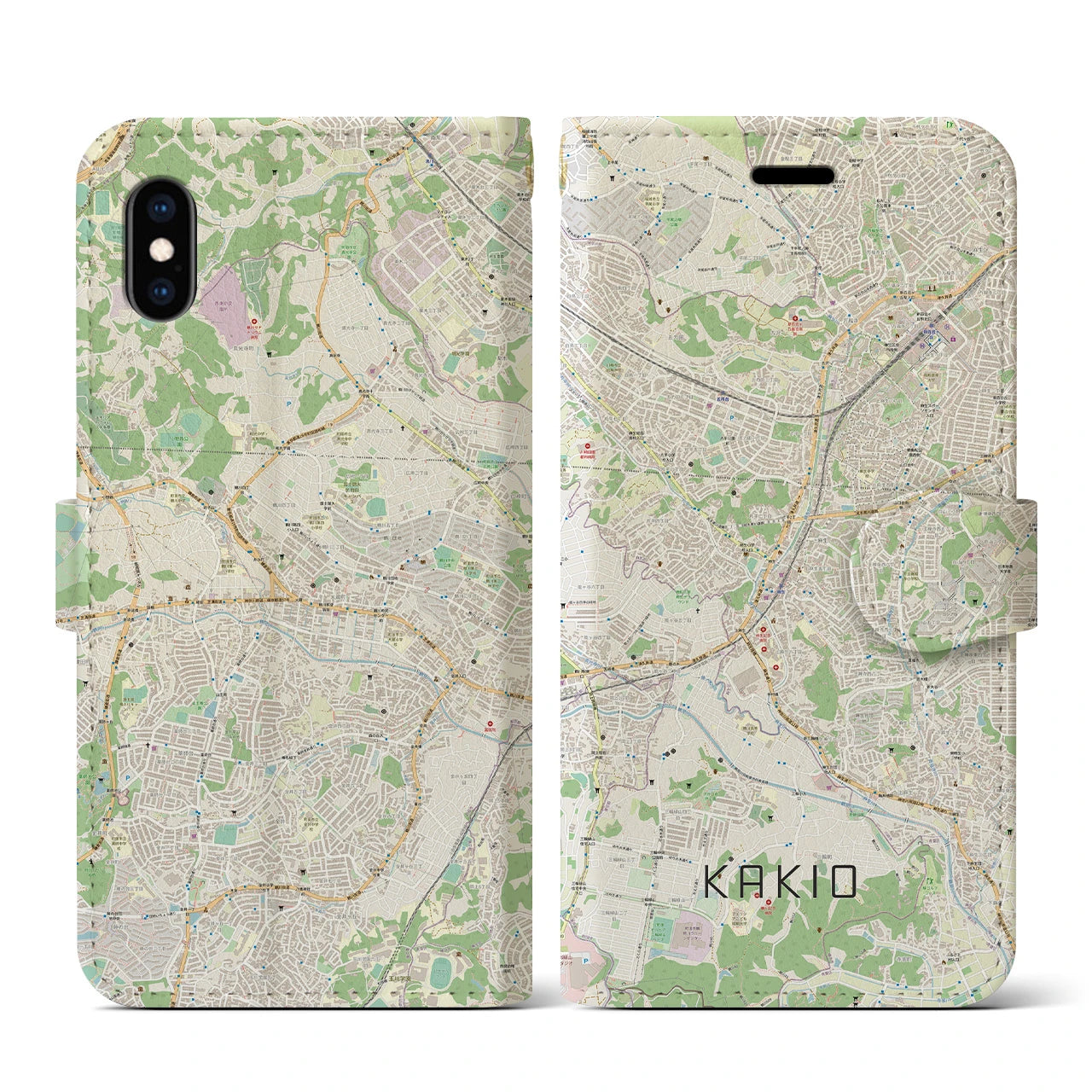 【柿生(神奈川県)】地図柄iPhoneケース(手帳タイプ)ナチュラル・iPhone XS / X 用