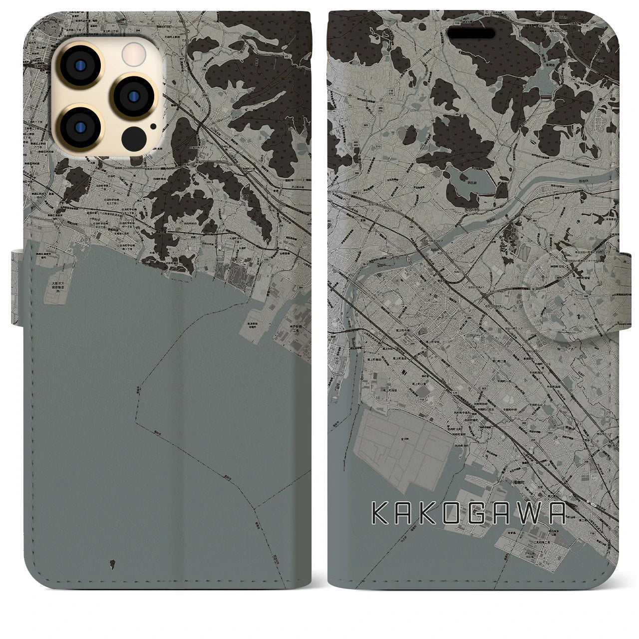 【加古川(兵庫県)】地図柄iPhoneケース(手帳タイプ)モノトーン・iPhone 12 Pro Max 用