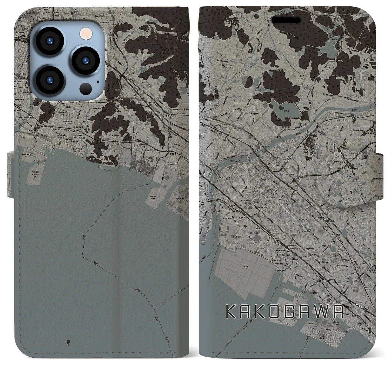 【加古川(兵庫県)】地図柄iPhoneケース(手帳タイプ)モノトーン・iPhone 13 Pro Max 用