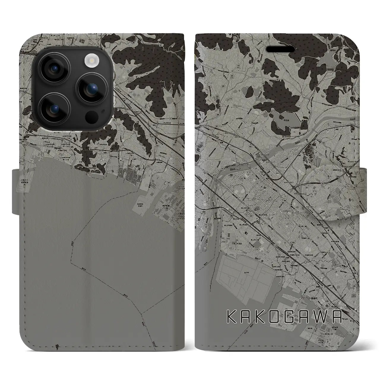【加古川(兵庫県)】地図柄iPhoneケース(手帳タイプ)モノトーン・iPhone 16 用