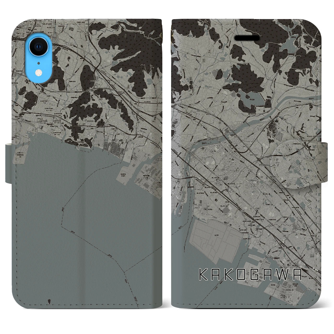 【加古川(兵庫県)】地図柄iPhoneケース(手帳タイプ)モノトーン・iPhone XR 用