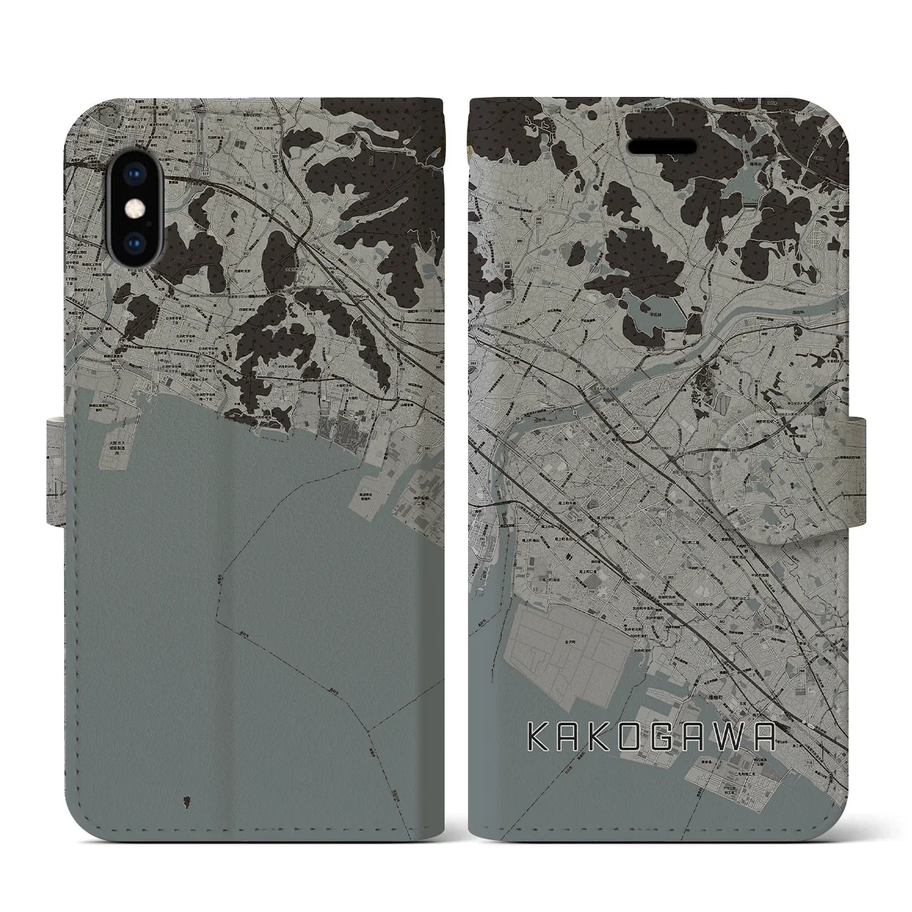 【加古川(兵庫県)】地図柄iPhoneケース(手帳タイプ)モノトーン・iPhone XS / X 用