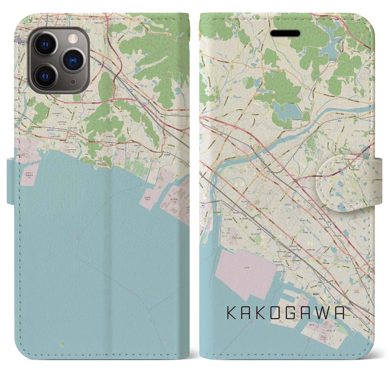 【加古川(兵庫県)】地図柄iPhoneケース(手帳タイプ)ナチュラル・iPhone 11 Pro Max 用