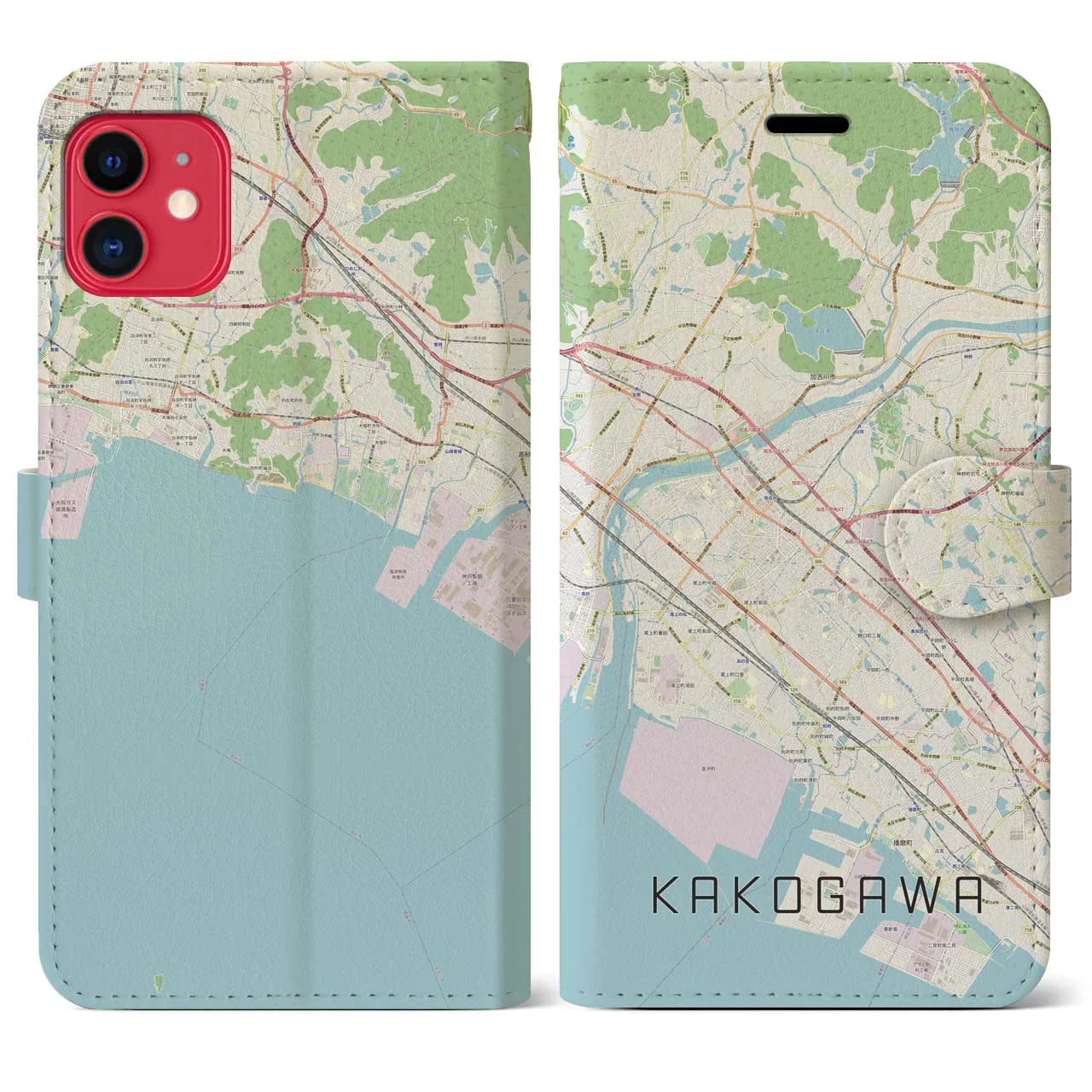 【加古川(兵庫県)】地図柄iPhoneケース(手帳タイプ)ナチュラル・iPhone 11 用