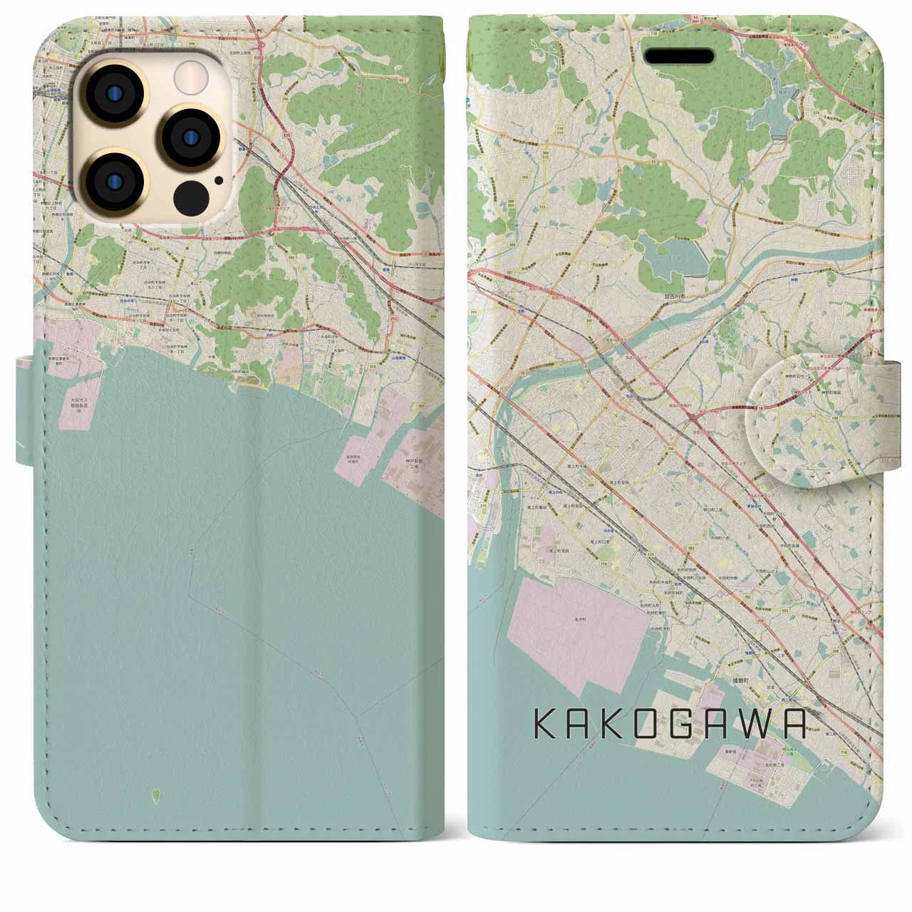 【加古川(兵庫県)】地図柄iPhoneケース(手帳タイプ)ナチュラル・iPhone 12 Pro Max 用