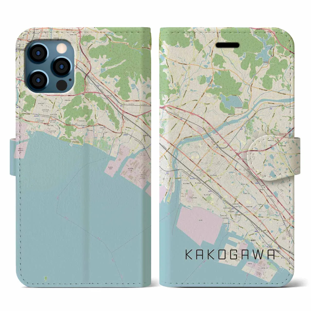 【加古川(兵庫県)】地図柄iPhoneケース(手帳タイプ)ナチュラル・iPhone 12 / 12 Pro 用
