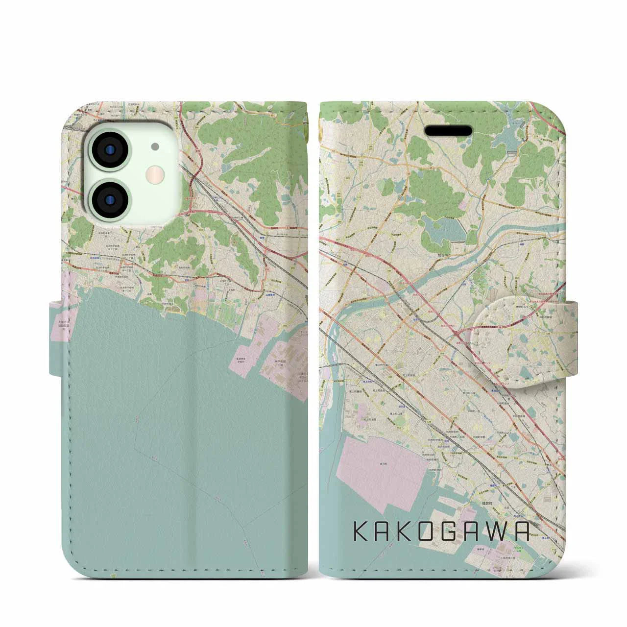【加古川(兵庫県)】地図柄iPhoneケース(手帳タイプ)ナチュラル・iPhone 12 mini 用
