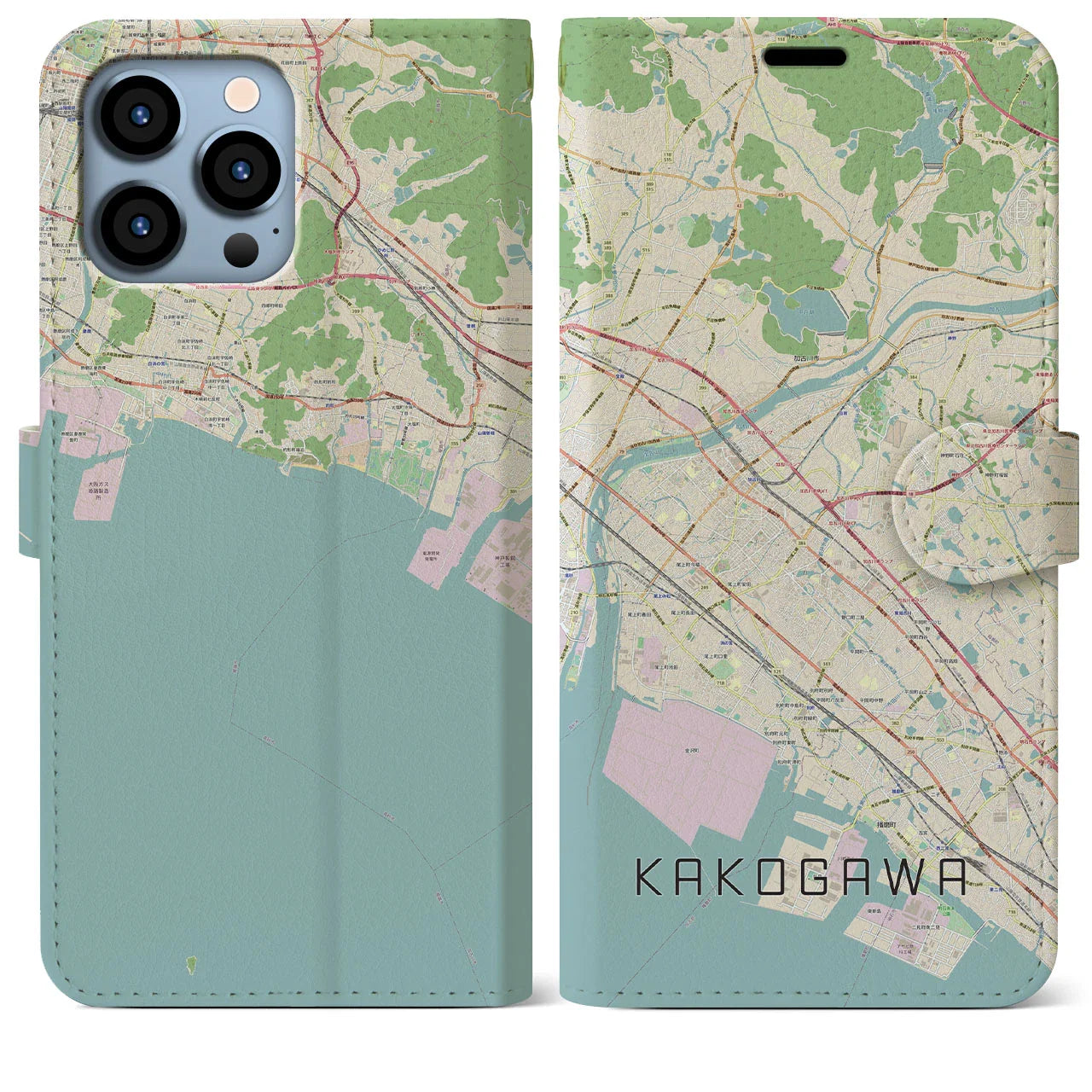 【加古川(兵庫県)】地図柄iPhoneケース(手帳タイプ)ナチュラル・iPhone 13 Pro Max 用