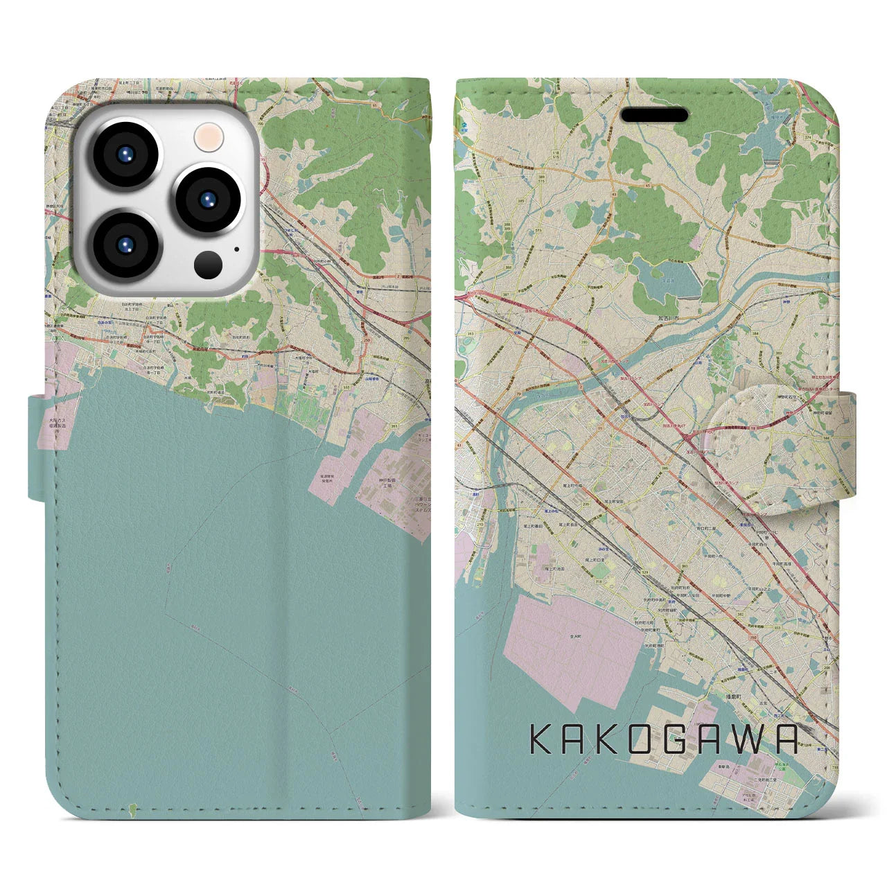 【加古川(兵庫県)】地図柄iPhoneケース(手帳タイプ)ナチュラル・iPhone 13 Pro 用