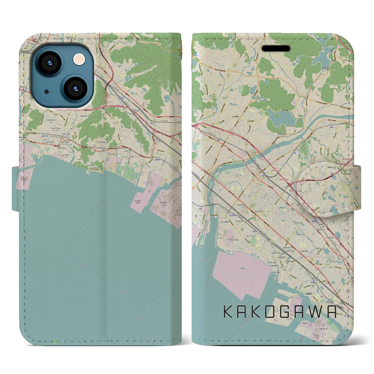 【加古川(兵庫県)】地図柄iPhoneケース(手帳タイプ)ナチュラル・iPhone 13 用